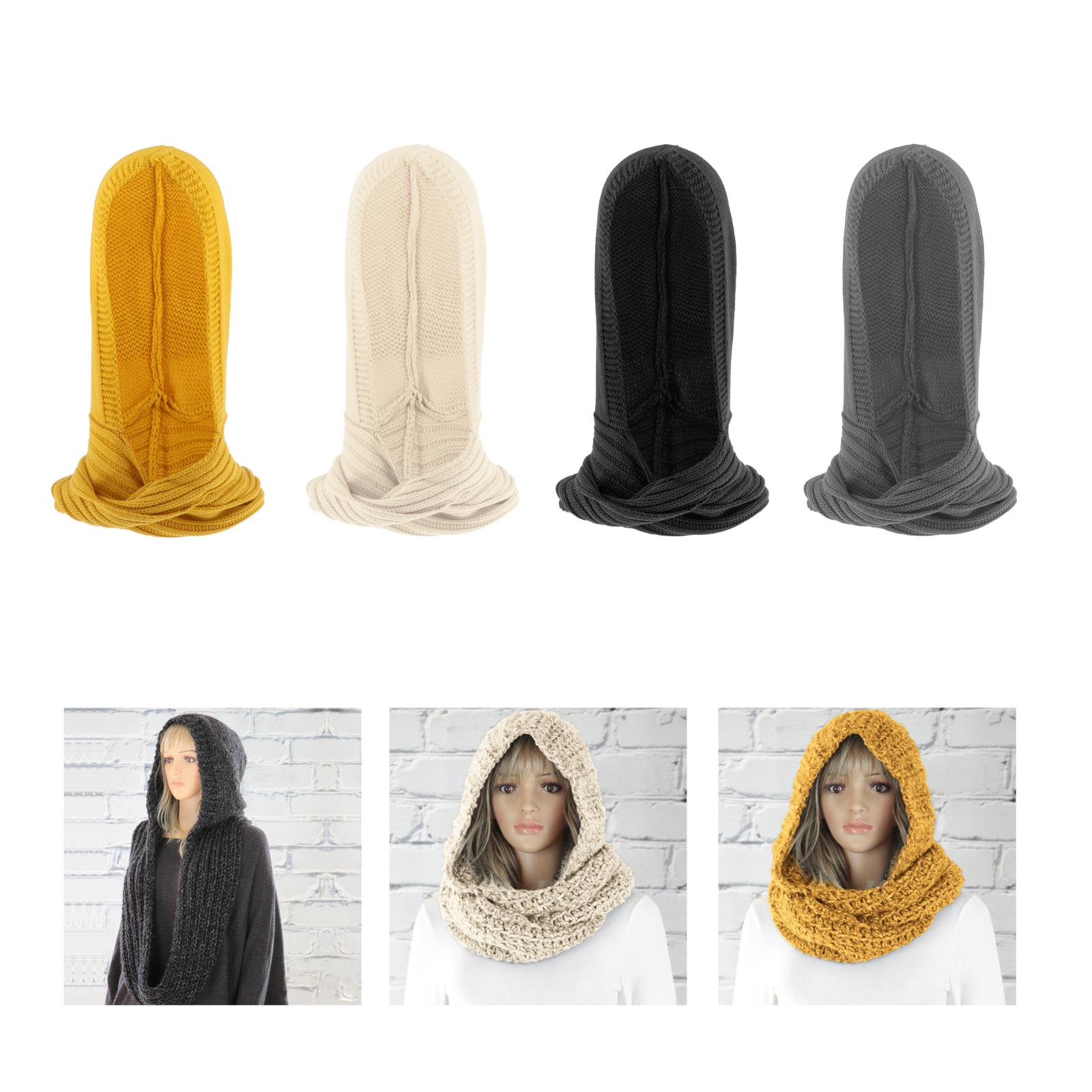 Female Knit Hooded Scarf Autumn Warm Knitted Hoodie Pullover Headscarf
