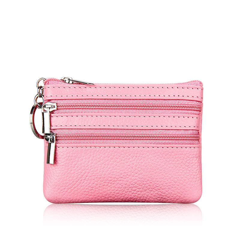 DOLOVE Brand Split Leather Women Wallets Mini Purse Lady Small Leather Wallet with Coin Pocket D-7508: Pink