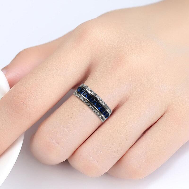 Anillo de zafiro geométrico para mujer, joyería de plata de ley 925, piedras preciosas, talla 6,7,8,9,10, femenino, accesorio de