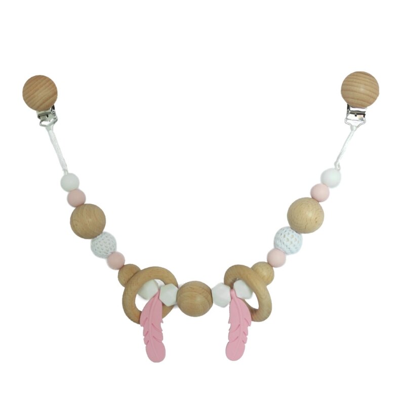 Pram Chain with Clips Nature Wooden Pram String Clips Mobile Pram Rattle Stroller Toys Neborn Toys