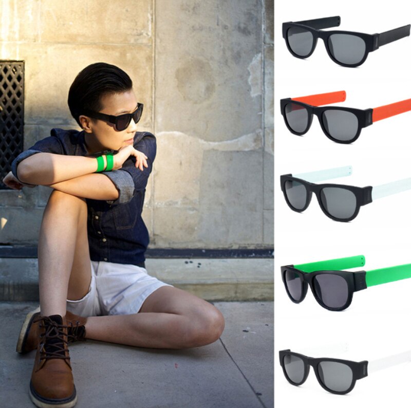 Pieghevole schiaffo braccialetto sport pesca occhiali da suola donna Slappable bracciale occhiali da suola per uomo polsino piega tonalità occhiali