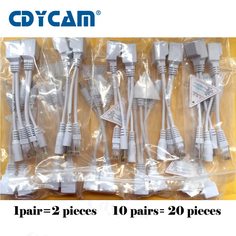 20 stk  (10 par) poe adapter kabel  rj45 poe injektor + poe splitter kit power over ethernet poe kamera adapter 5v 12v 24v 48v