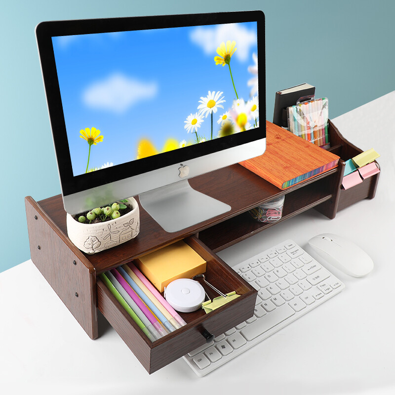 befon Monitor Stand PC Computer Riser Desk Wood Desktop Screen Bracket Monitor Support Desk with Storage Shelf: COLOR  5