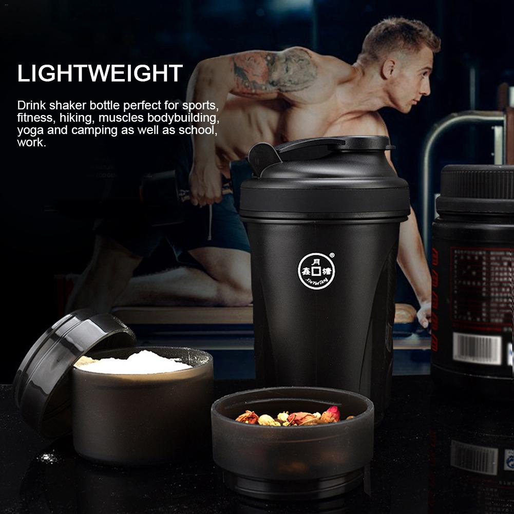 550ml drinkware fitness waterkoker shaker fles wei-eiwitpoeder mix plastic gym shaker beker 4- lagen drinkfles accessoires