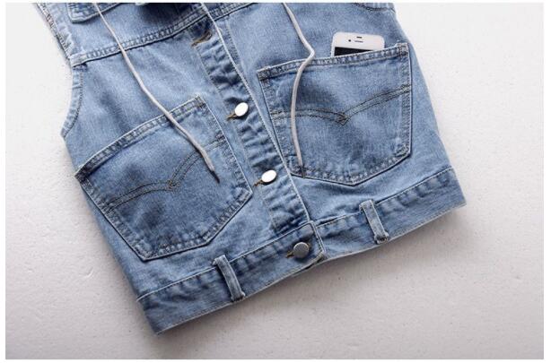 Dames spijkerjas mouwloos kort vest slank vintage afneembaar capuchon spijkerjas maat casual dames vest tops