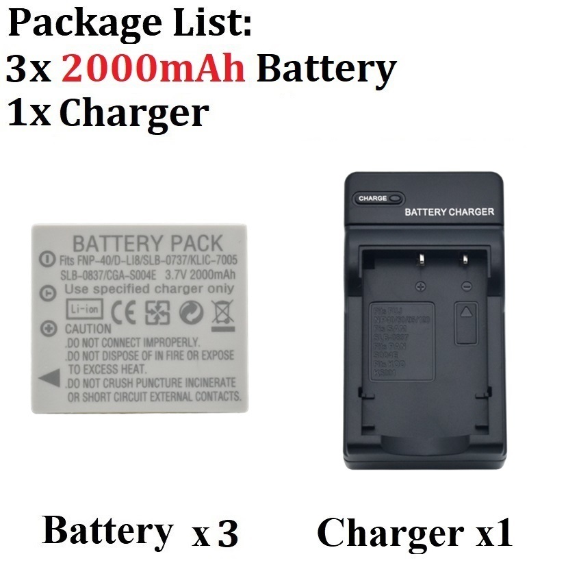 2000mah NP-40 NP40 FNP-40 battery + charger for Fuji F40iF455 F460 F470 F480 F601 F610 F650 F710 F710 F810 Z1 Z2 Z3 Z5 V10 J50: black