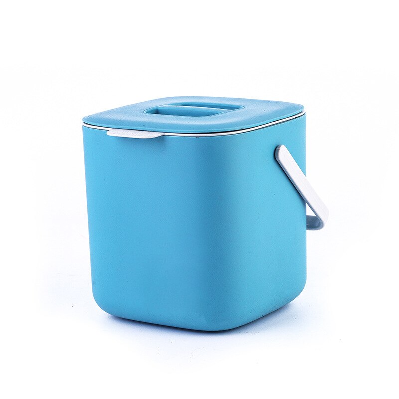 Double layer Kitchen Trash Can with Lid Wall-mounted Waste Baskets Push-top Trash Garbage Bin Can Rubbish Container Storage Box: blue