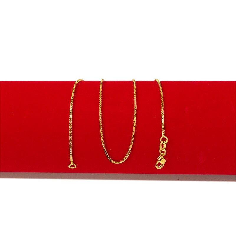 24K Gold-Filled Necklaces For Women 1-2mm Link Chain Necklace Fit Pendant Collier Femme Choker African Gold Jewelry: box chain