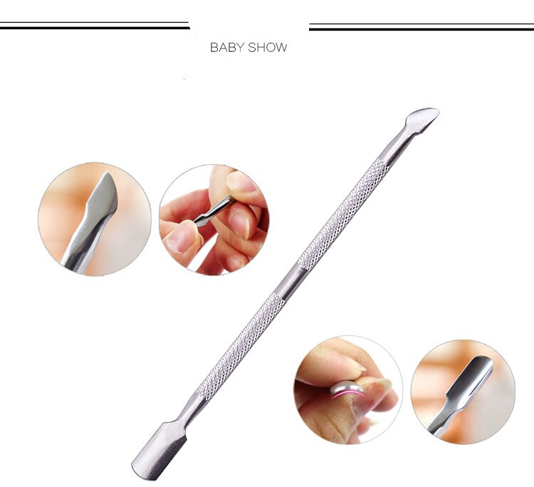 1 uds, empujador de cutícula de acero inoxidable de doble punta, removedor de empuje de piel muerta para pedicura, manicura, arte de uñas, herramienta de cuidado: 1