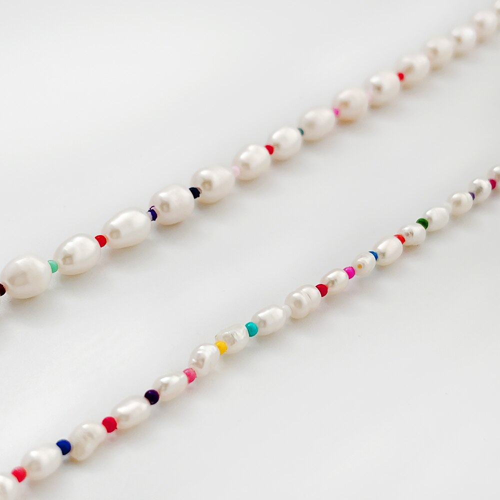 Peri'sbox Pearl Necklace - Rainbow Acrylic Beads & Baroque Freshwater Pearls - Summer Beach Choker for Women