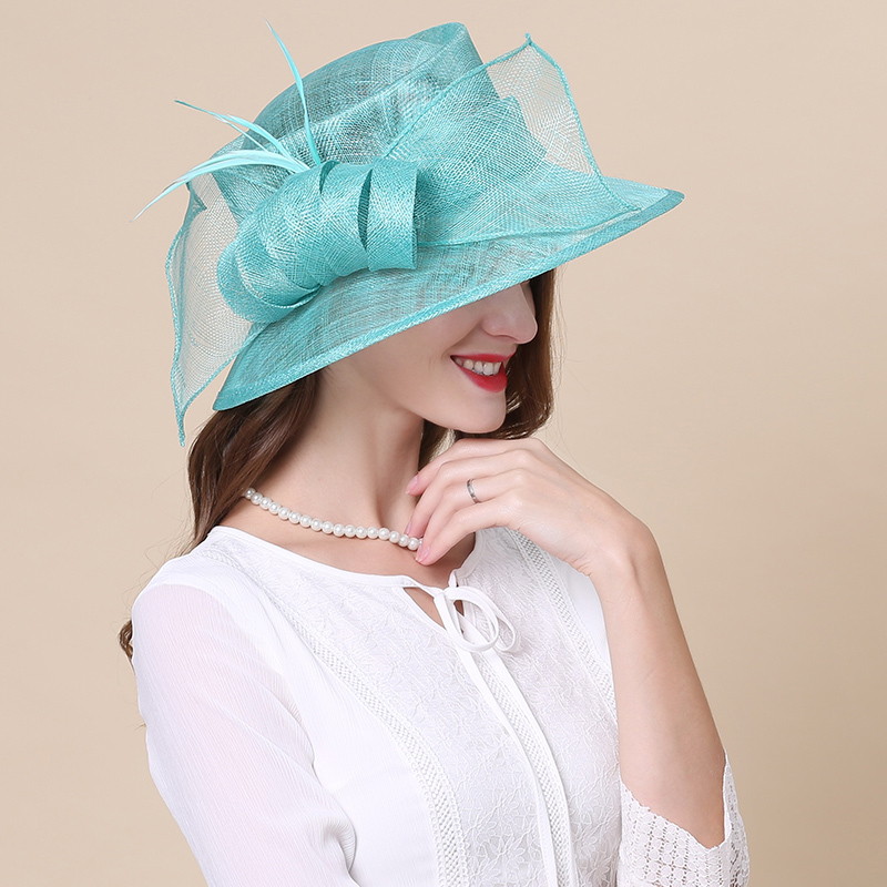 Mingli Tenagda Lake Blue Green Bride Hats And Fascinators Woman Grace Cambric Formal Hat Wedding Accessories Sombrero Boda Mujer