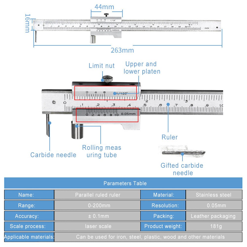 High Precision Vernier Caliper 0-200mm Stainless Steel Caliper Marking Gauging RulerMeasuring Instrument Hand Tools For Home