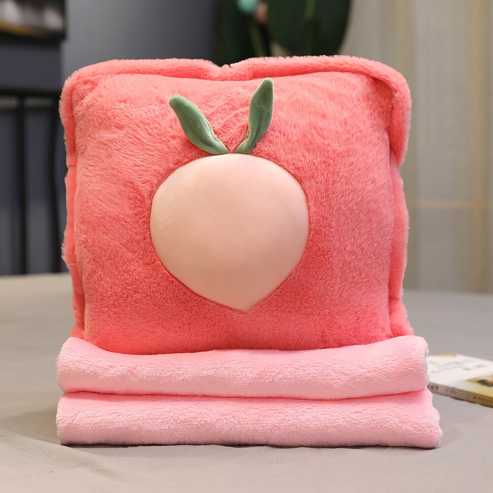 Adorable oreiller en peluche en forme de fruit, carotte, légume, couverture douce 3 in en 1 , kawaii, chaud pour les filles, amoureux, zhz: Pêche 3 in 1