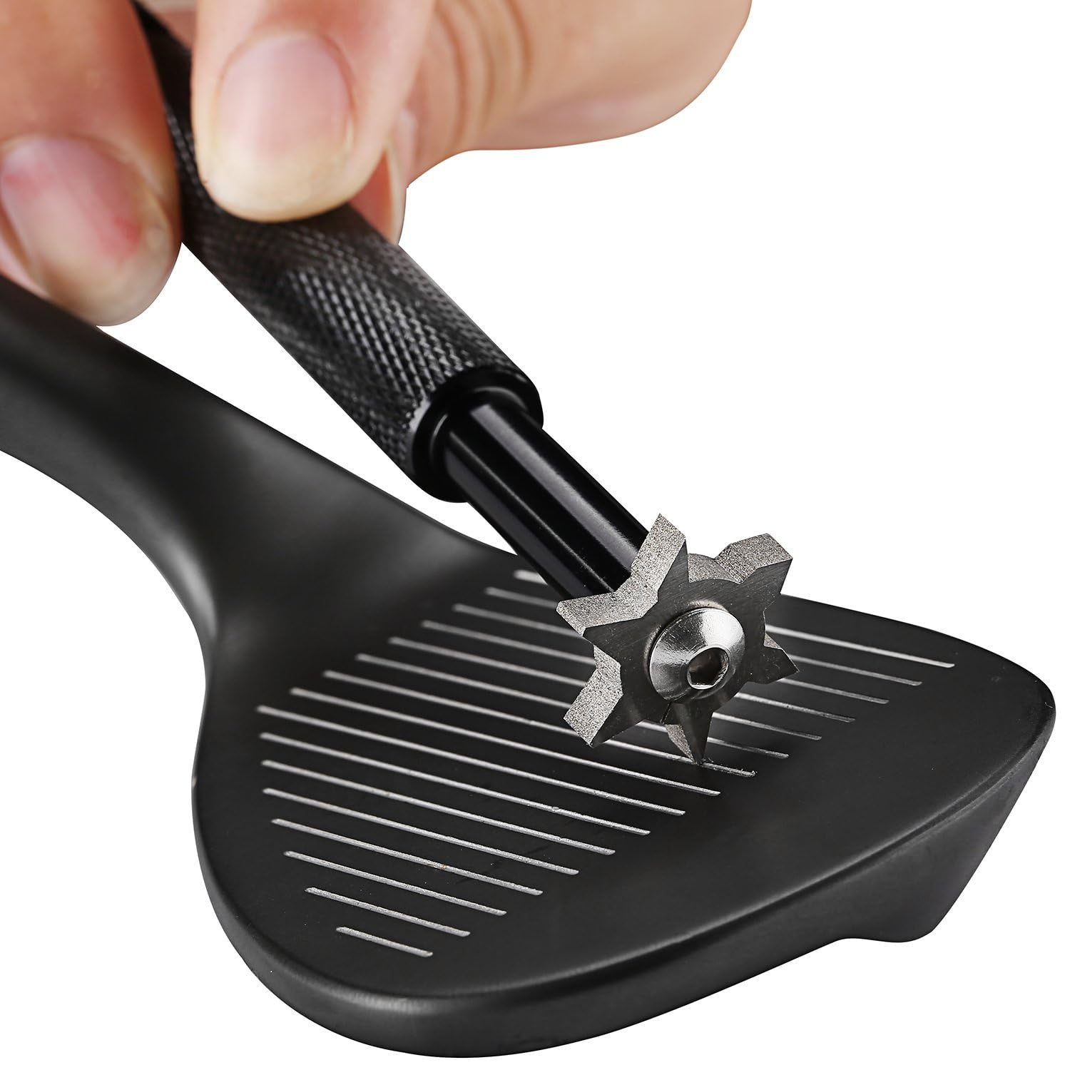 Golfschläger-Rillenschärfer, Golfzubehör-Werkzeug, 6 Köpfe, stärker Keil, Keilschärfwerkzeug aus Legierung zum erneuten Nuten von Golfschlägern