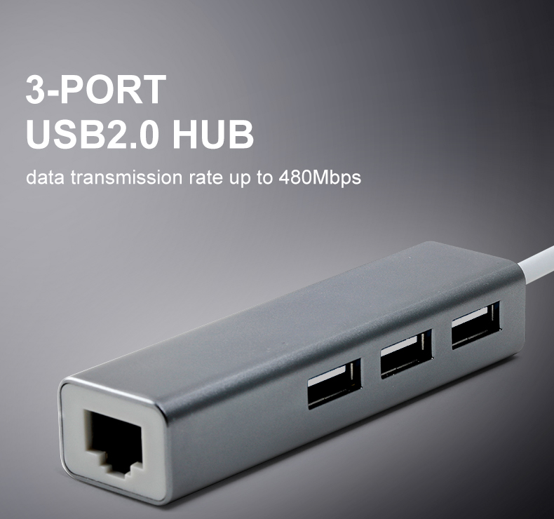 USB hub 2.0 3 ports to RJ45 10/100Mbps Lan Network USB Ethernet Adapter Splitter for Laptop Computer Mac iOS Android