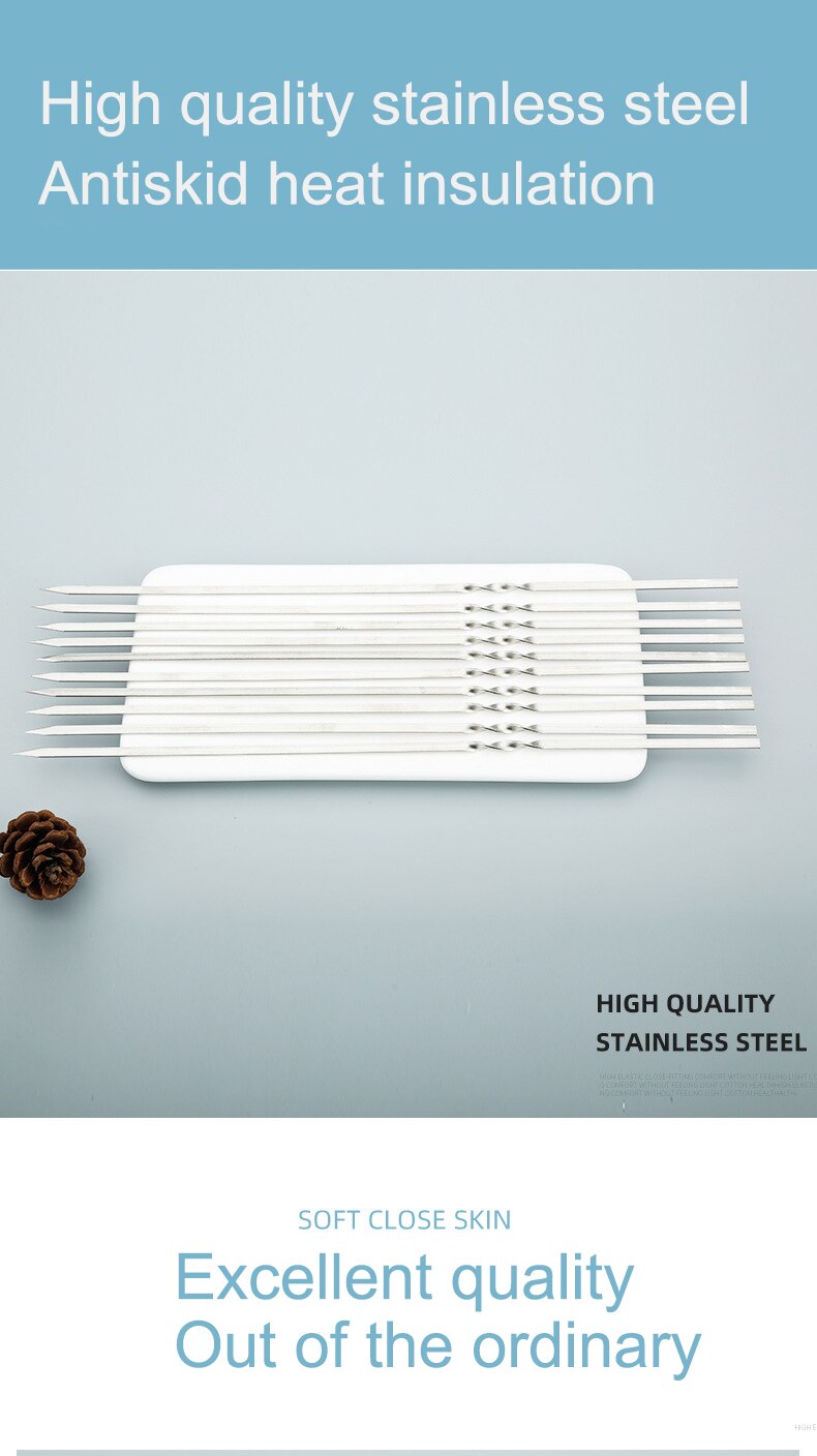 10pc reusable 304 stainless steel barbecue metal skewers skewers BBQ utensils grill grill Food Skewers Needle Prongs Party