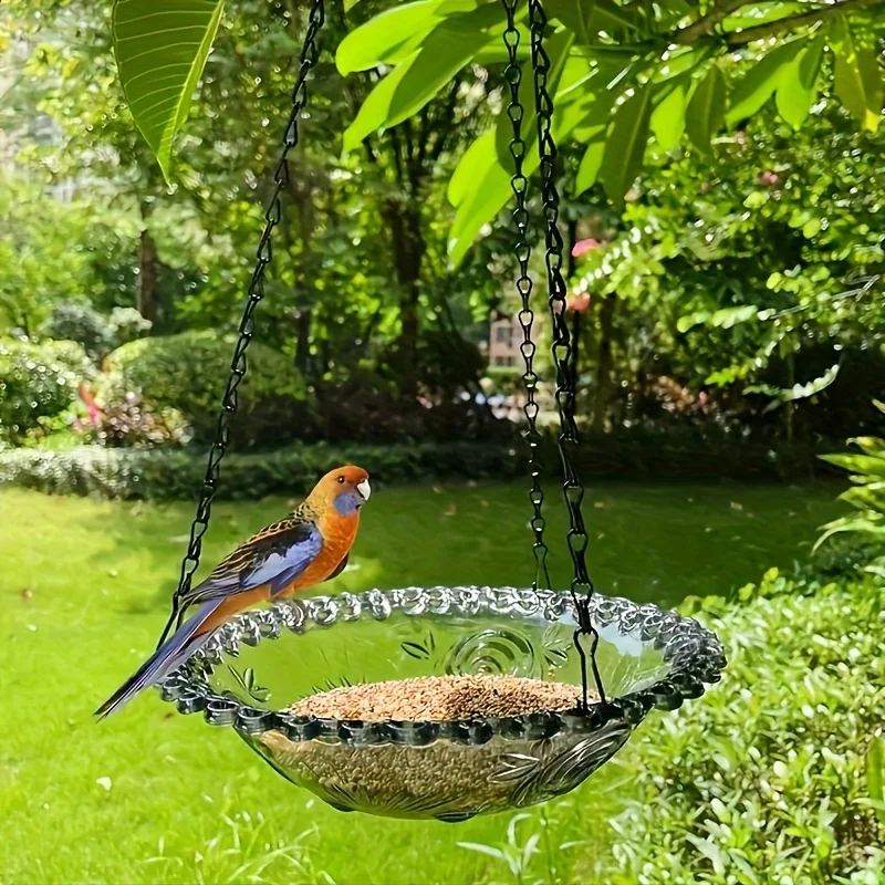 Decorative Hanging Bird Feeder with Chain - Dual-Bowl for Outdoor Garden & Yard, Attracts Hummingbirds