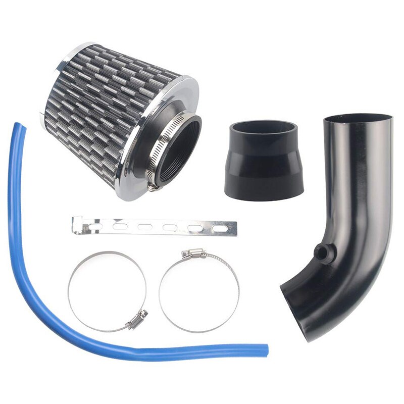 Kit de admisión de aire automotriz de aluminio Universal de 3 pulgadas, Kit de manguera de flujo de inducción de filtro de PipeAir de admisión de aire frío (negro)