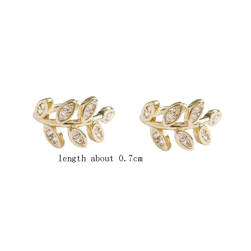 Gold Leaf Clip Earring For Women Without Piercing Puck Rock Vintage Crystal Ear Cuff Girls Jewerly