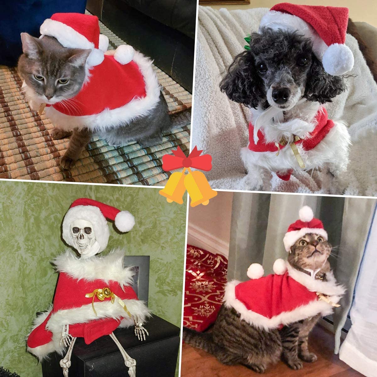 deguisement noel chien deguisement chien Costumes de noël pour animaux de compagnie, costume de père noël, chapeau pour chien et chat, cape, vêtements amusants pour animaux de compagnie, convient aux petits et moyens c