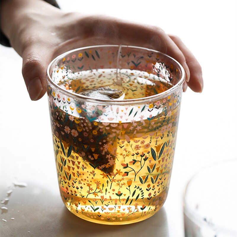 Cutelife ins nordisk vintage transparent kaffeglas kopp värmebeständig mjölksaft te kopp drinkware tryck hem bröllopsglasögon