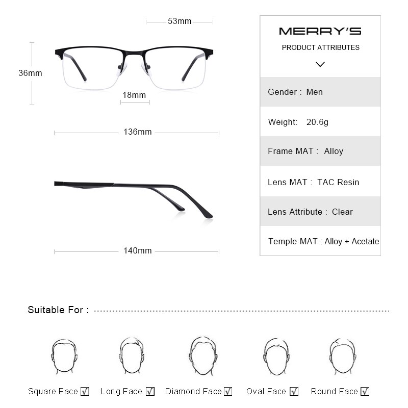 MERRYS-gafas de sol cuadradas para hombre, anteojos masculinos de , Montura de gafas de aleación de titanio, para miopía, graduadas, ultralivianas, S2059