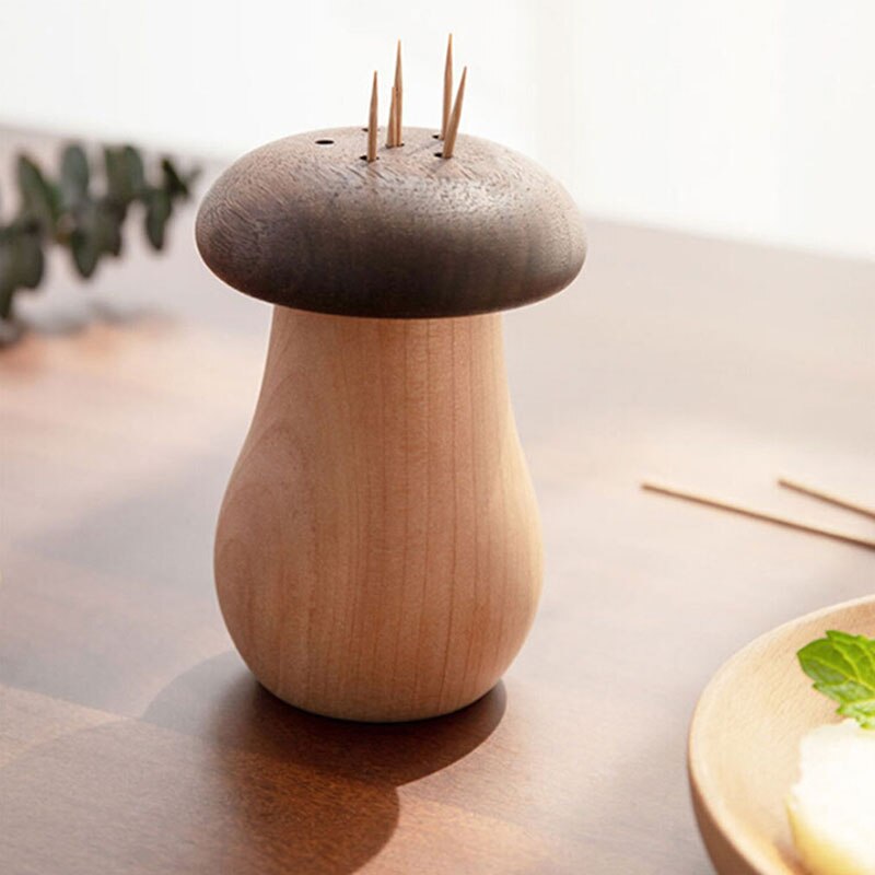 Solid Wood Toothpick Holder Toothpick Box Black Walnut Wooden Mushroom Cute Shape Solid Wood Production Storage Box Kitchen Tool