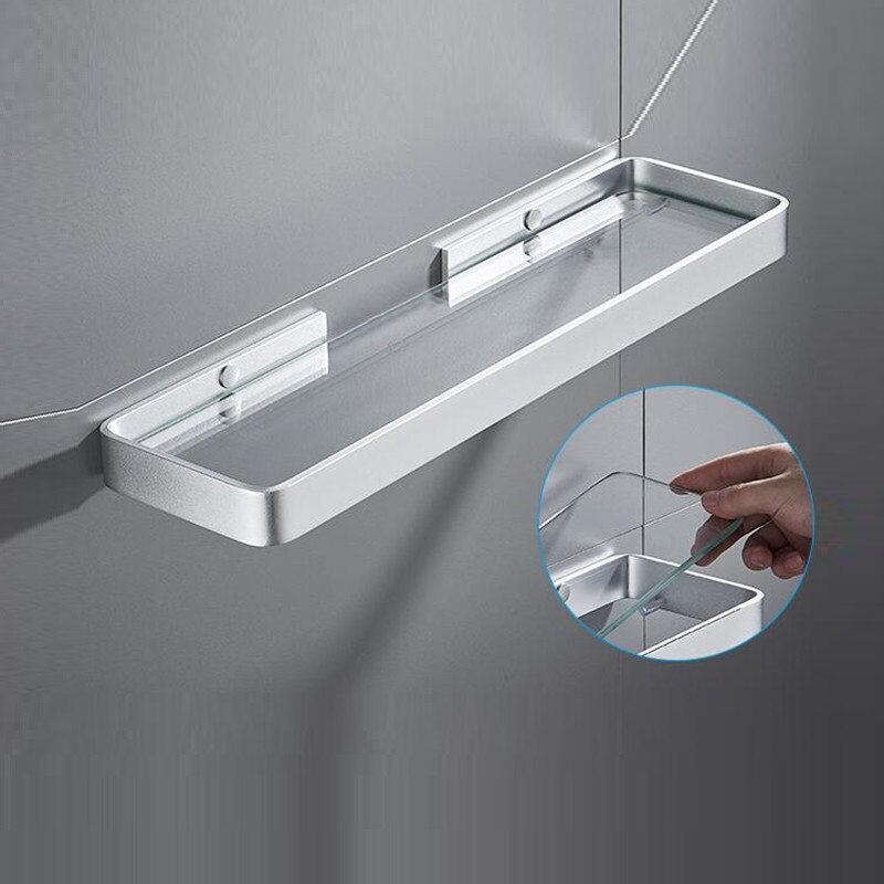 Badeværelseshylde bad bruser hylde søm fri glas hylde satin badeværelse hjørne hylde 25-50cm aluminium køkken opbevaring holder