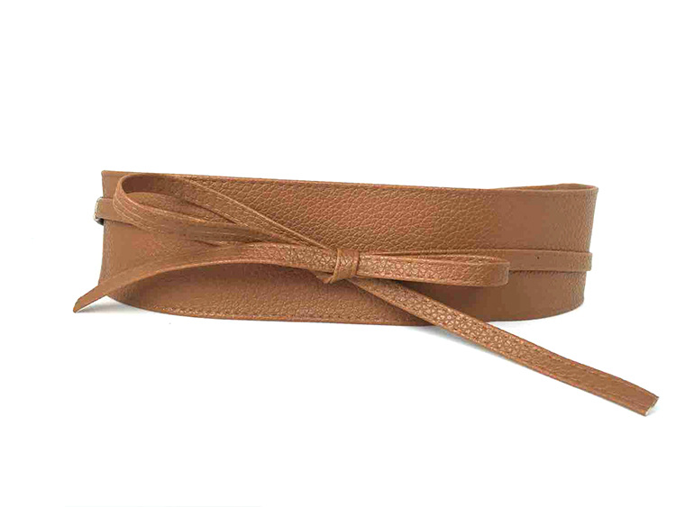 1PC Spring Autumn Women Lady Metallic Color Soft Faux Leather Wide Belt Self Tie Wrap Waist Mujer Dress: N223-Camel