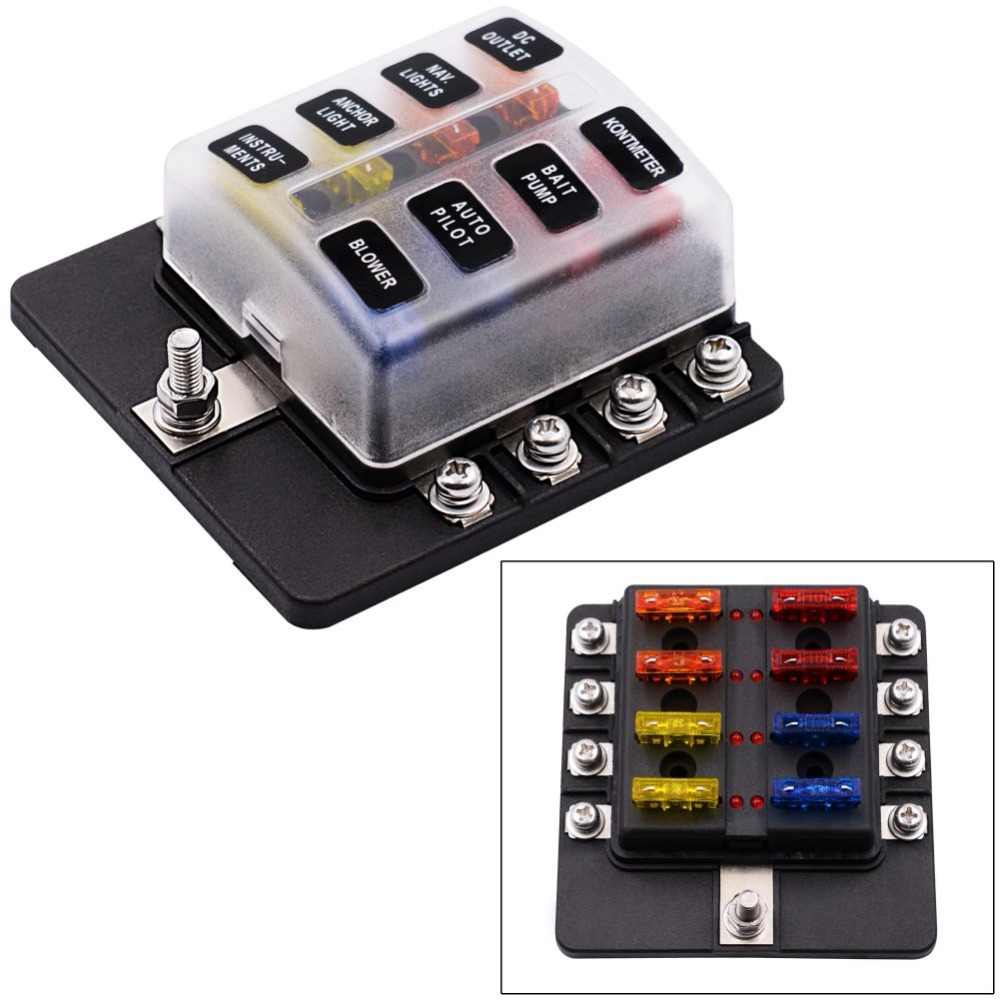 8 Way Blade Fuse Box Holder with LED Light Damp-Proof Block Marine Car Boat Automotive Auto Blade Fuse