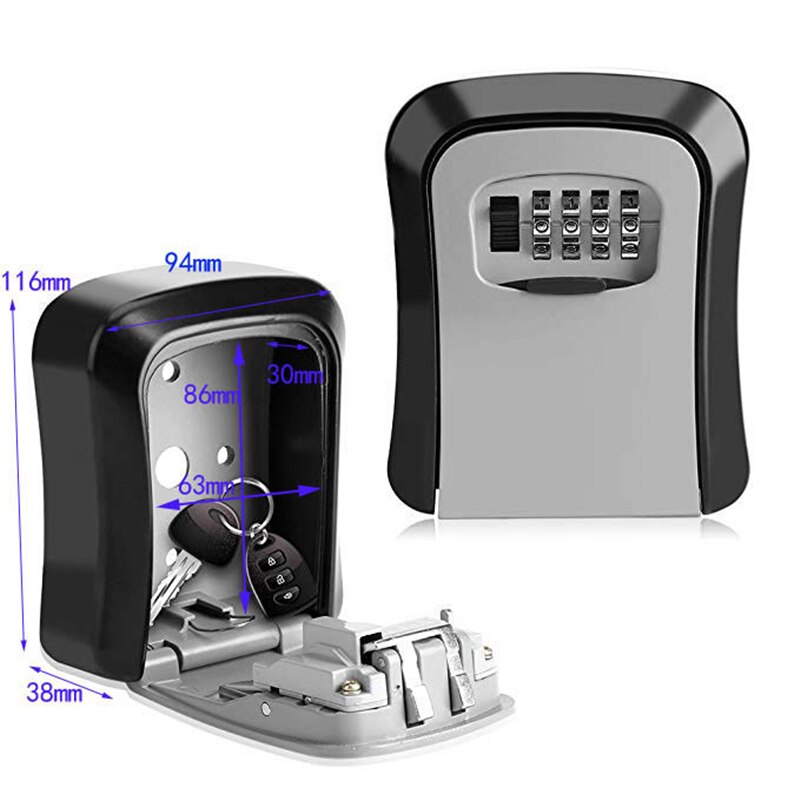 Key Lock Box Wall Mounted Aluminum alloy Key Safe Box Weatherproof 4 Digit Combination Key Storage Lock Box Indoor Outdoor