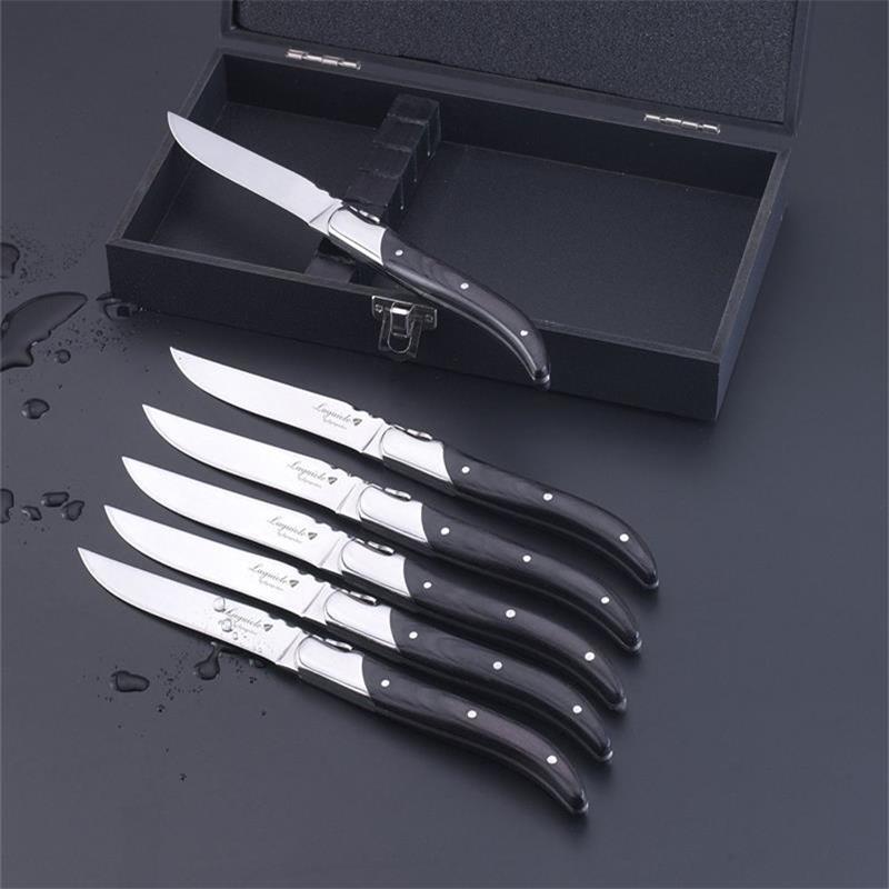 6 Stuks 8.7 &quot;Laguiole Stijl Steak Mes Roestvrij Staal Zwarte Houten Handgrepen Diner Messen Bestek Bestek Set Westerse Bruiloft