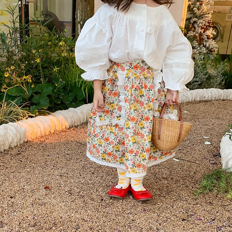 Falda de algodón para niña, ropa para niño 9917B, primavera y verano, falda Floral coreana, retazos de encaje, novedad de 2022