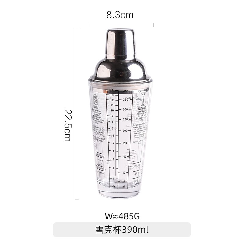 Juice Cocktail Shaker Bottle Cocktail Shaker Water Mixer Glass Bottle Blender Smoothie Coqueteleira Academia Drinkware 50: 390ml