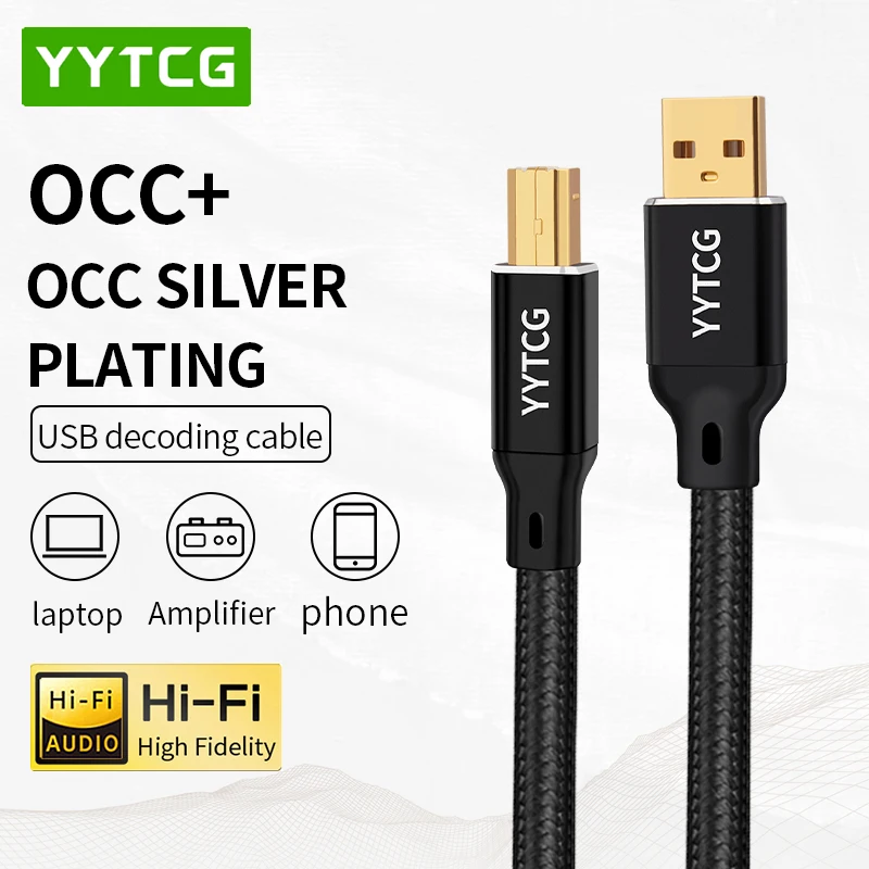 YYTCG Cable USB de alta fidelidad DAC A-B C-B C-C Audio Digital AB OCC Chapado en plata tipo A a tipo B Cable tipo Usb Hifi