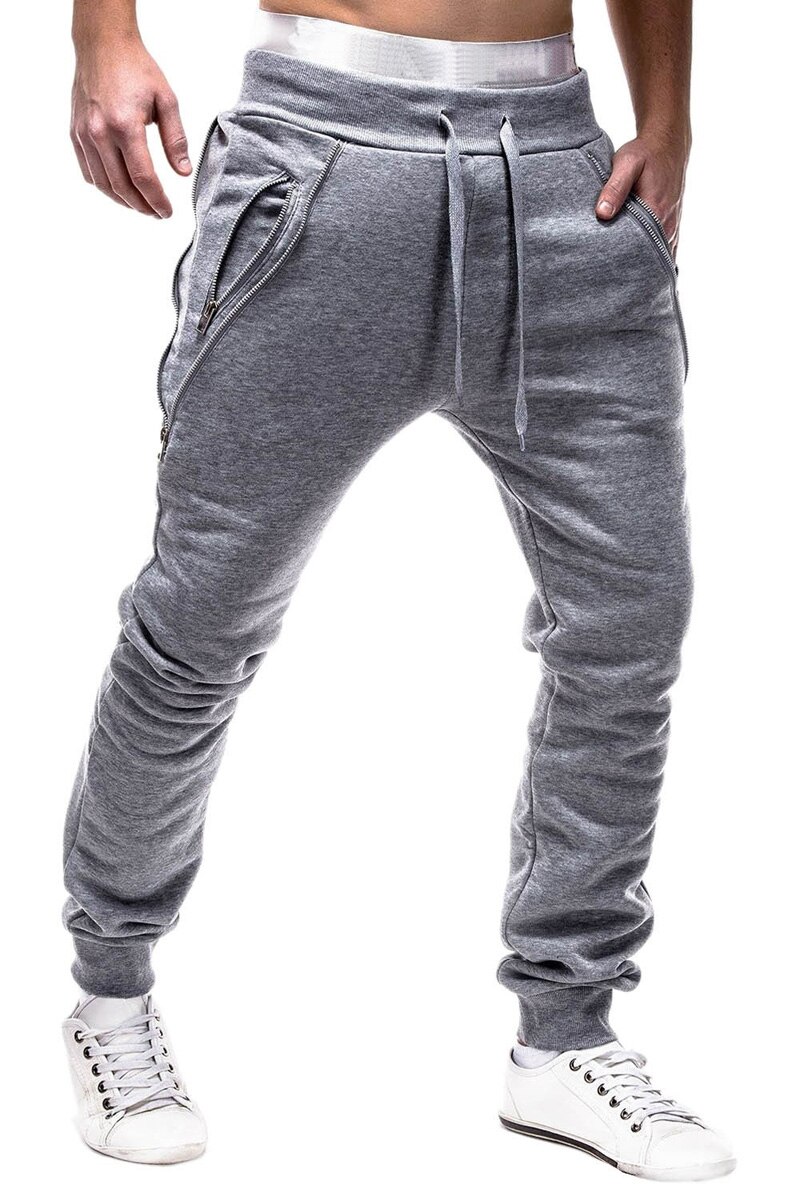 Men Pants Autumn and Winter Zipper Decorative Men's Casual Sports Pants: XL / Light Grey