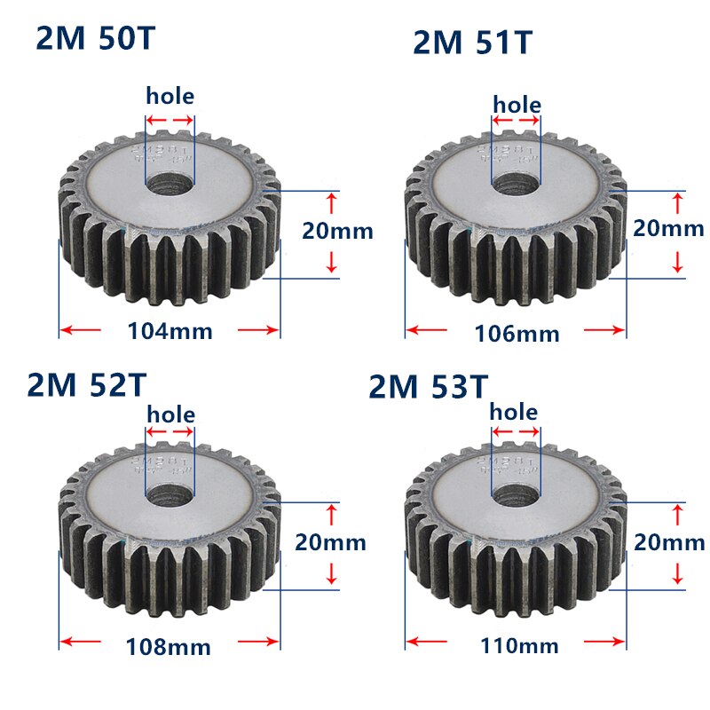 1pc 2Mod 42T 43T 44T 45T 46T 47T 48T 49T 50T 51T 52T-57T 45# Steel Metal Spur Gear 2 Module Moter Gear Wheel 42 Teeth-57 Teeth