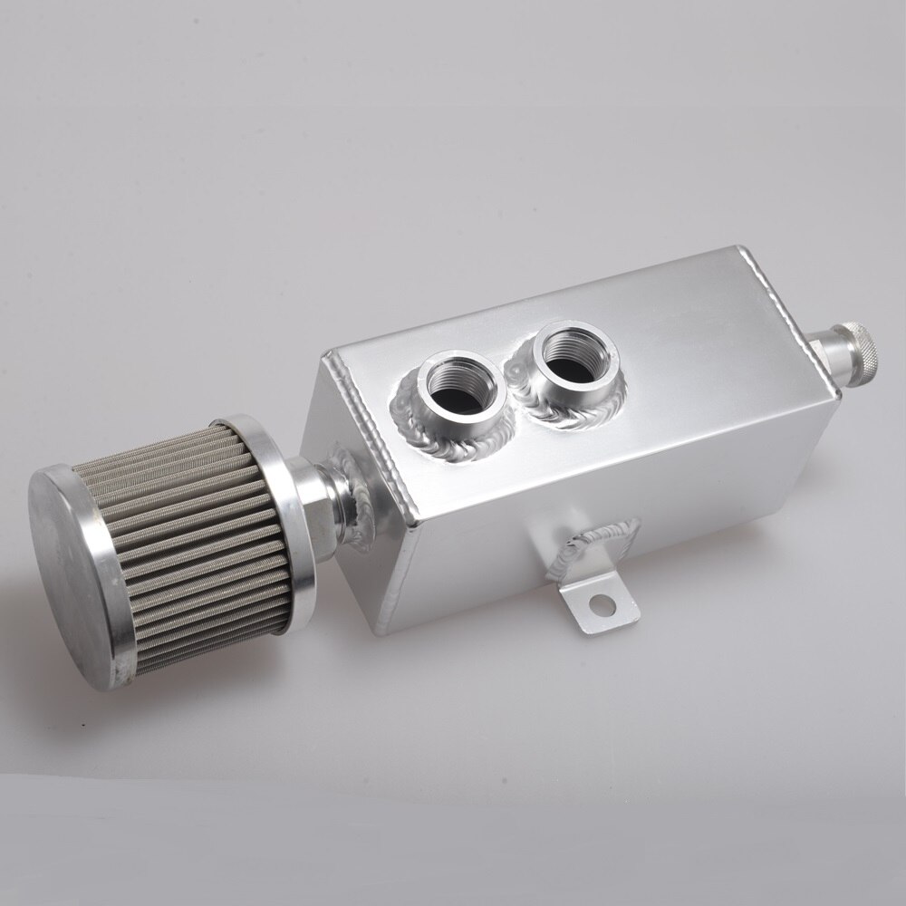 Universal 1L Car Raw Aluminum Oil Catch Can Tank Fuel Tank with Breather Drain Tap HU-JYH09
