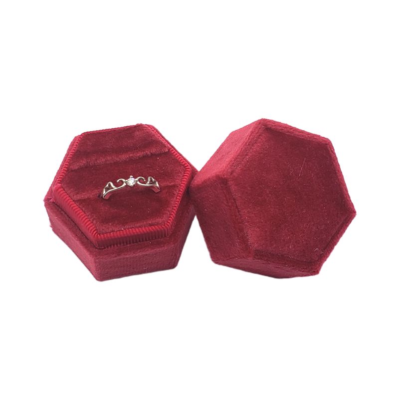 Caja de anillo de terciopelo hexagonal soporte de exhibición de anillo doble con tapa desmontable soporte de caja de anillo para ceremonia de boda: 3