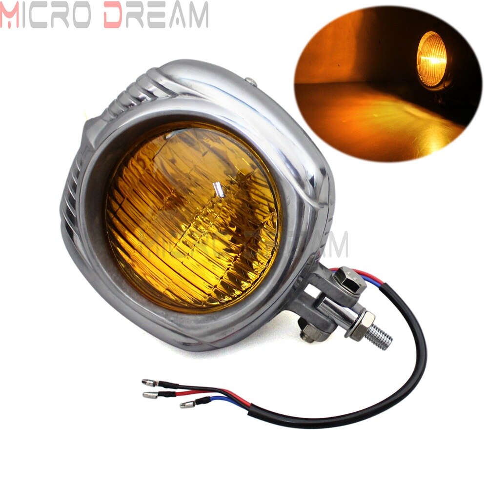 4.5&quot; Motorcycle Sealed Beam Electroline Vintage Headlight for Harley Dyna Sportster Bobber Chopper XS650 Retro Square Head Light: Polish with Amber