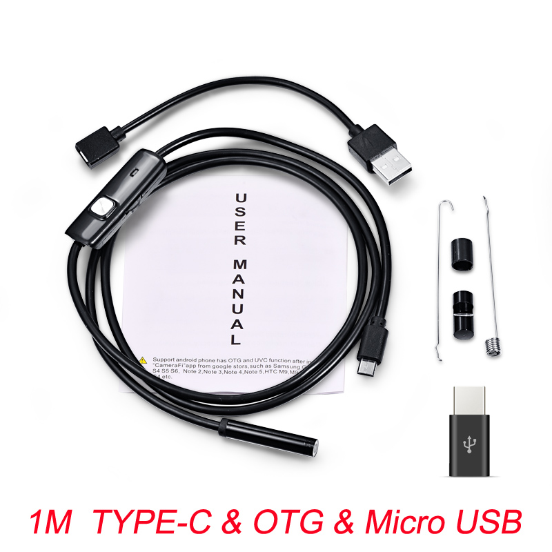 Endoscope Mini Caméra 3 En 1, 7mm Micro USB Type-C 6 LED Étanche