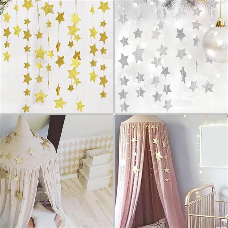 2.5m ouro prata estrelas espumantes cama do bebê mosquiteiro pendurado decoração do quarto do bebê berço crianças quartos paredes decoração