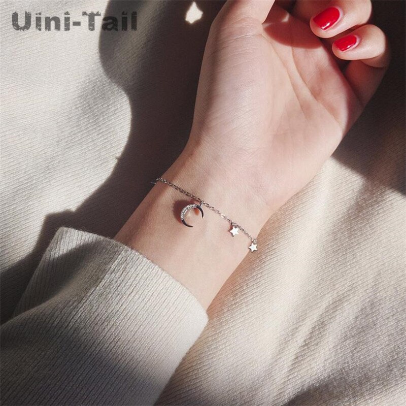 Uini-tail-pulsera de plata de ley 925 con microincrustaciones y Luna curva, joyería con carácter