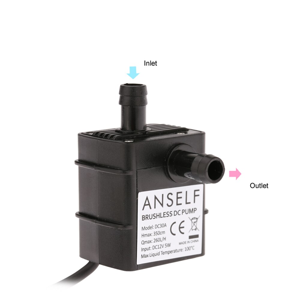 Anself Ultra-quiet Water Pump Submersible Fountain Aquarium Circulating Mini DC12V Micro Brushless Water Pump 260L/H Lift 3.5M