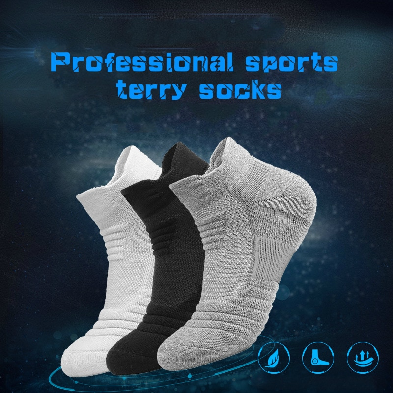 Sports mænds cykelsokker basketball sokker håndklæde bund sportsbådsokker udendørs sports bomuldssokker