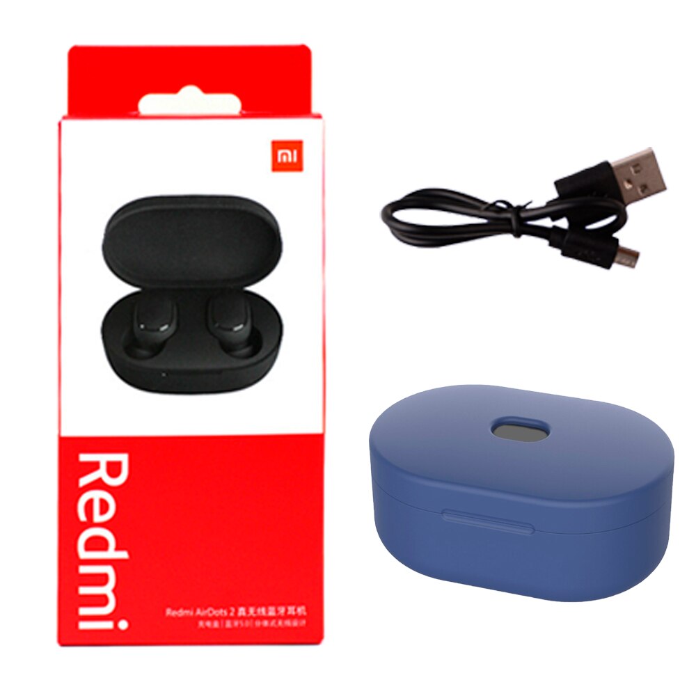 Xiaomi Redmi Airdots 2 auriculares estéreo bass con micrófono manos libres auriculares AI Control TWS Bluetooth 5,0: ADD blue case