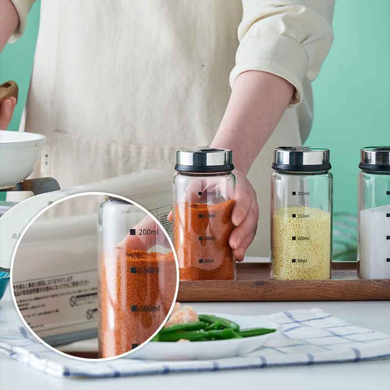 150/200/300/450ml High Borosilicate Glass Seasoning Jar Pepper Spice Shaker Kitchen Salt Sesame Solid Condiment Dispenser Bottle
