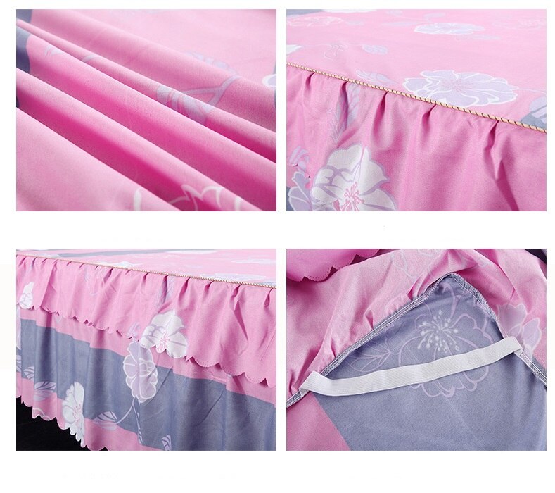 Drap de lit à fleurs roses et bleues, couvre-lit en coton, jupe de lit