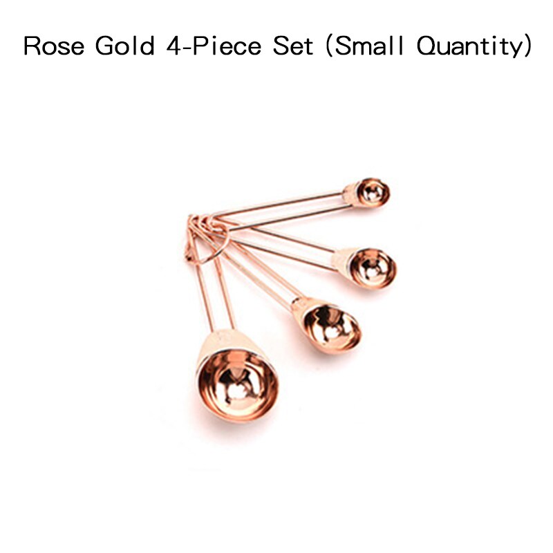 Stainless Steel Measuring Spoons Cup Set Baking Milk Coffee Spoon Flour Liquid Measuring Tool Cooking Kitchen Accessories Gadget: S-4pc-Rose Gold