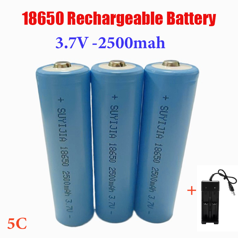2500mah 18650 Rechargeable Battery with Charger 3.7V Li-ion Batteries for Electric Pointer Doorbell Flashlight Lithium Battery